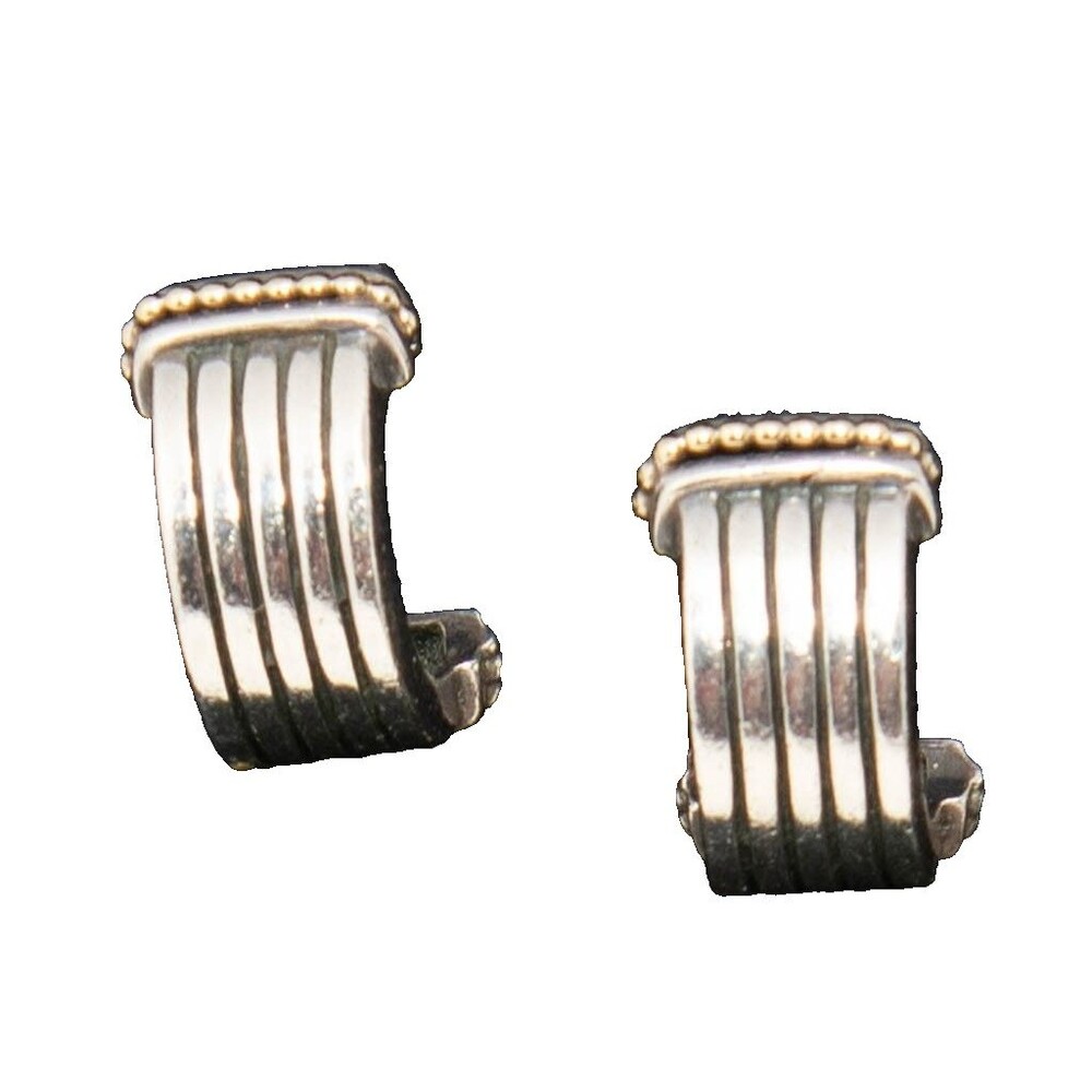 Lagos Caviar Sterling Silver 18k Yellow Gold Huggie Hoop Earrings 10g Signed